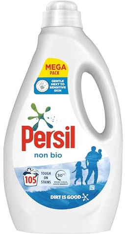 Persil Non Bio 100% recyclable bottle Laundry Washing Liquid Detergent tough on stains, gentle next to sensitive skin 105 wash 2.835 l