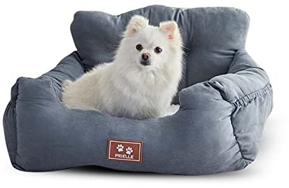PETCUTE Asiento Perro Coche Pequeño, Cama de Viaje para Mascotas con Cinturón de Seguridad, Antideslizante,Asiento Elevador de Coche para Perros con Cojín Desmontable y Lavable