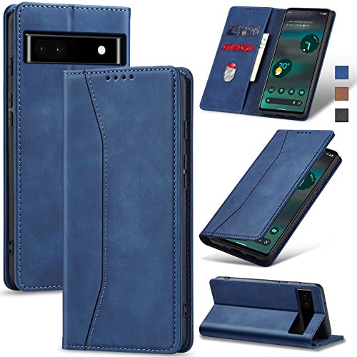 Jasonyu Case for Google Pixel 6A Leather Wallet Flip Cover with Card Holder,Kickstand, Magnetic Closure,TPU Shockproof Phone Case Compatible with Google Pixel 6A (Blue)