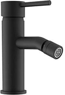 Rubinetto per il Bagno Miscelatore Monocomando per Bidet interamente in Ottone con finitura Nero Opaco Design Tondeggiante Moderno per Scarico Automatico modello Ava