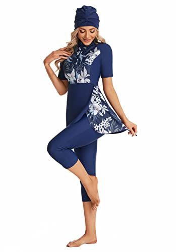 nadamuSun Modest Costume da Bagno per Le Donne e Le Ragazze Eleganti a Maniche Corte Bikini Surf Costume da Bagno Imbottito (XS, X3)