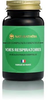 Naturathéra VOIES RESPIRATOIRES - Synergie Huiles Essentielles - Bronches Encombrées Immunité - Origan, Menthe poivrée, Eucalyptus radié, Ravintsara, Romarin - 30 Gélules - Fabriqué en France - Vegan