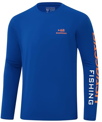 BASSDASH Män UPF 50+ solskydd långärmade skjortor snabbtorkande prestanda SPF UV-skjorta för utomhus fiske vandring FS31M, Kungsblå/orange logotyp, 4XL