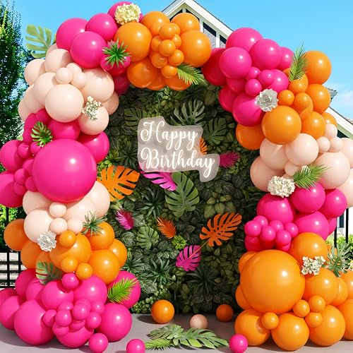 Guirlande de ballons, rose et orange, 118 pièces, orange rose, en latex, pour filles, femmes, anniversaire, fête prénatale, fiançailles, décoration tropicale