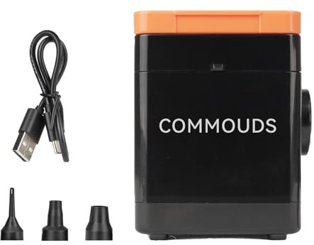 COMMOUDS Luftbettpumpe, 2400mAh Wiederaufladbare Luftmatratzenpumpe, Inflate Deflate für Air Bed Float, Aufblasbarer Pool, Schwimmring, Planschbecken Strandspielzeug, Inklusive 3 Düsen, Typ C Kabel