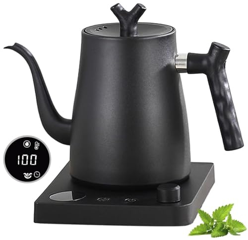 Smart Schwanenhals elektrischer Wasserkocher 1.0 Liter mit Temperatureinstellung, 40-100°C justierbar, 304 Edelstahl, 36 Stunden thermische Konservierung, Anti-Dry Burn Protection, 1000W Matte Black