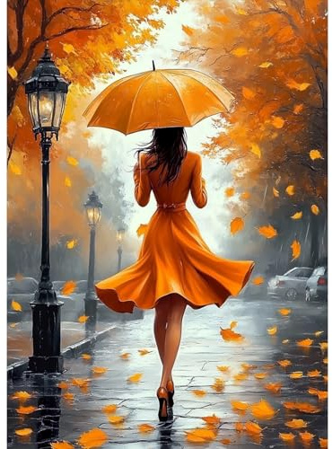 MAXBYE Diamond Painting Kits for Adults, 5D DIY Woman Orange Umbrella Diamond Art Kits Full Drill Crystal Picture for Beginner, Gem Cross Stitch Craft Home Wall Decor 30x40cm