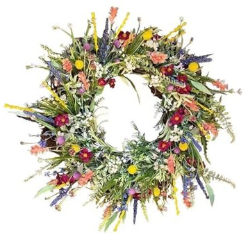 Spring Door Wreath, Artificial Wildflower Garland, Decorative Multi-Purpose Garland, for Spring/Summer Easter Decoration, Home, Parties, Doors, Weddings (40cm.)