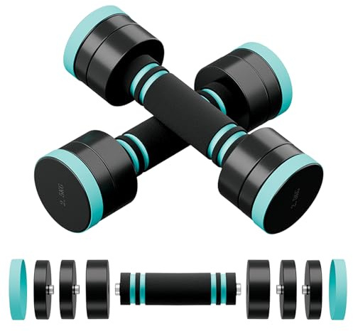 Dripex Haltères Musculation Réglables en Acier 2,5kg, Lot de 2 Poids Musculation Adjustable, Dumbbells Set Compacts avec Poignée en Mousse pour Femme Homme Maison Fitness Aérobic - Noir