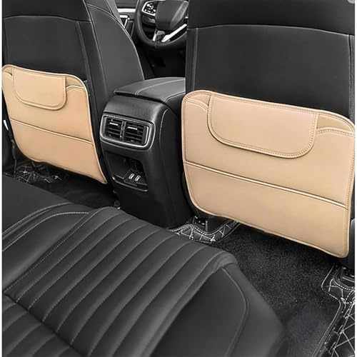 HPOUYDB 2PCS Cuir siège Dossier Coussin, pour MG EHS eHS 2018-2023 2024 2025 Protection Siege Voiture,Tapis Anti-Coups de Pied Siège Arrière de Voiture,Beige