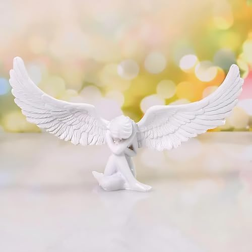 Kudriod Angel Decor Figurine – Small Winged Angel Statue, Resin Angel Decor for Shelf or Tabletop Display, Elegant Home Decor for Bedroom, Living Room, Meaningful Sympathy Gift