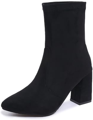 Generisch Botas de media altura para mujer para el look casual diario. Diseño de punta redonda Tacón de bloque. Perfecto para invierno. Estilo sencillo para comodidad y versatilidad., Negro , 35 EU
