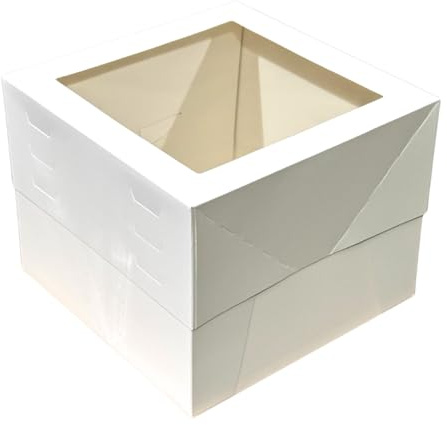 Decoraciondulce - Confezione da 10 scatole per torte, bianco altezza regolabile con finestra 30 x 30 x 20 a 30 cm. (30 x 30)