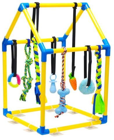 IAIGOGO Palestra da gioco per cuccioli con 8 giocattoli appesi, palestra della giungla per cani di piccola taglia e cuccioli, parco giochi per interni, centro di attività di allenamento interattivo