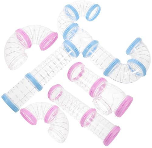 HEMOTON DIY Hamster Tube Tunnel Set, 2pcs Pink and Blue External Connection Pipes for Small Animal Cage Exercise and Play, Pet Cage Supplies for Hamsters and Rodents