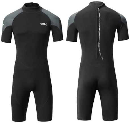 Men Gray,L,Traje de Neopreno Integral Hombre 1,5 mm Ultra Elástico con Capucha, Traje de Buceo de Una Pieza con Cremallera Frontal, Traje Térmico Flexible para Surf, Natación, Kayak
