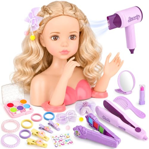 deAO Têtes à Coiffer Enfant, Poupée Mannequin Coiffure et Maquillage