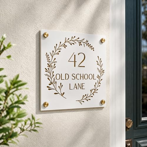 Numero Civico Esterno Personalizzato 3D in Acrilico Bicolore con Ghirlanda – Numeri Civici da Esterno Effetto Sospeso, Targa Resistente alle Intemperie per Casa, Hotel, Appartamento, Negozio, Villa