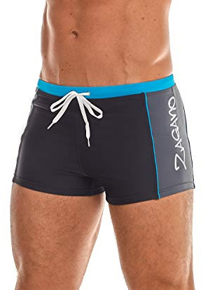 ZAGANO Costume da Bagno da Uomo Estremamente Resistente, Aderente con Tasca Zip e Coulisse, Comodi Pantaloni da Nuoto, Pantaloncini Aderenti, 2316, Nero, M