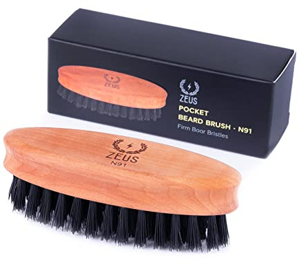 ZEUS Pocket Beard & Mustache Brush for Men, Travel Size Grooming Tool with Firm & Stiff Boar Hair Bristles for Beard Styling & Detangling (Made in Germany) N91