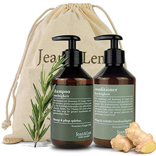 Jean & Len Hårvårdsset Rosemary & Ginger, 2x 300 ml | För torrt & glanslöst hår, schampo & balsam i set, kryddigt fräsch doft, utan parabener & silikoner
