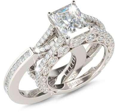 Jeulia Engagement Wedding Ring Set for Women 925 Silver 5.2 Carat Radiant Cut Cubic Zirconia Promise Anniversary Rings with Side Stones…