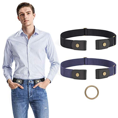 JASGOOD 2 Pack No Buckle Stretch Mens Belt No Show Belts for Men，Buckless Invisible Elastic Belt for Jeans Pants.