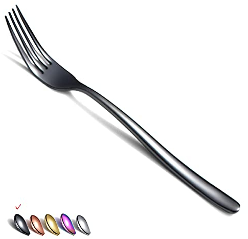 HOMQUEN Forchette da Cena Nere 6 Pezzi in Acciaio Inox Forchette da 8 pPollici Set di Posate Forchette da Dessert Forchette Da Cena Forchette Da Insalata Per La Cucina di Casa o Il Ristorante.