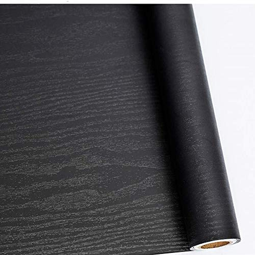 Abyssaly Black Vinyl Wrap Self Adhesive Wallpaper, Wood Effect Sticky Back Plastic Roll for Furniture, Removable Peel and Stick Wallpaper Decorative Furniture Kitchen 60cm X 300cm