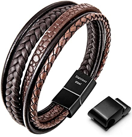 Speroto Armband för män, högkvalitativt läderarmband för män i svart och brunt, magnetlås av rostfritt stål, bra presentidé till män