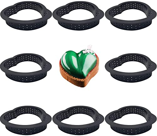 8 Piezas Molde Pastelería Perforado, Anillo Pastel Perforado, Anillos Tarta en Forma Corazón, Se usa para Hacer Mousse(Negro)