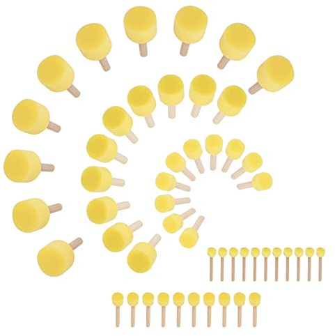 JOIKIT 50 Pieces Round Sponge Brush Set, 5 Size Foam Brush Sponge with Wood Handle, Paint Sponge Stippler Brush for Painting Crafts, Project