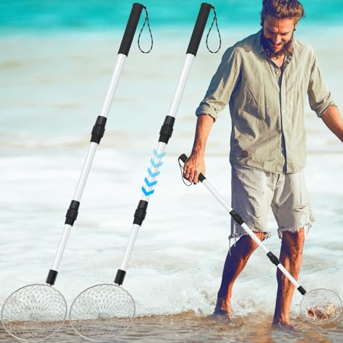 Roshtia 2 Pcs Sand Sifter for The Beach, 22-33/17-36 Shell Scooper Adjustable Beach Shark Tooth Sifter Sand Shovel with Retractable Long Handle for Picking Collecting(5.5, 22-33 Handle)