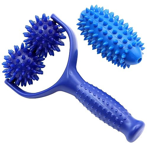Auswechselbare Massagerollen mit Griffen,Mit 3 Igelball Massageball，Premium Igelball Fußmassage，faszienrolle klein zur Entspannung von Fuß, Bein und Rückenmuskulatur (blau)