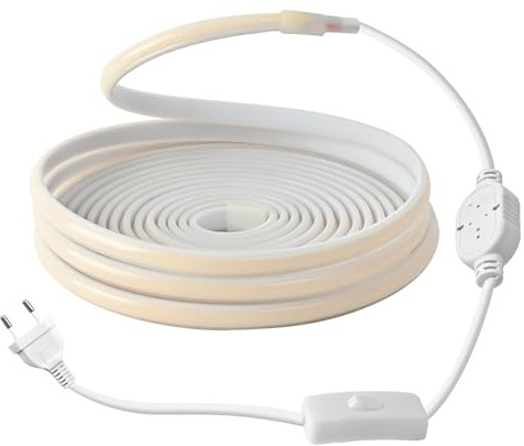 230 V COB LED-remsa 25 m, LED-list, ljuslist, utomhusområde, vattentätt ljusband, vita 6 000 K lampor, 25 meter LED-band, ränder med strömbrytare, heminredning, kök, trädgård, LED-belysning