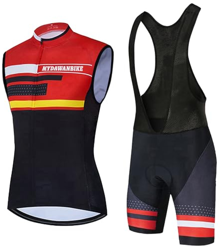 Completo Ciclismo Uomo Abbigliamento Bici MTB Estivo Maglia Ciclista,Maglietta Bicicletta Senza Maniche Gilet e Salopette Pantaloncini con 9D Gel Imbottiti,Tuta da Ciclo Asciugatura Rapida(15,3XL)