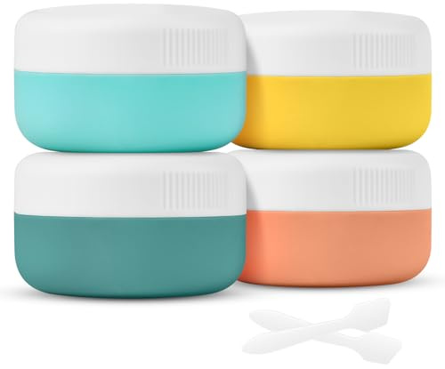HOTUT Silikonkrämburk, 4 stycken resekosmetikbehållare, 30 ml silikonkrämburkar med genomskinlig påse, läckagesäkert resetillbehör med lock för kosmetika, schampo och handkräm