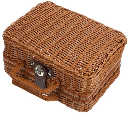 WHAMVOX Cesta De Picnic Retro De Imitación Ratan Caja De Almacenamiento Tejida Mano Decoración Para Bodas y Fotografía