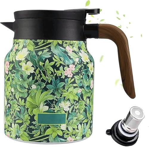 Thermos Thé avec Motif Floral Vintage, Théière Thermo S 1000ml avec Infuseur Intégré, Pot de thé en acier inoxydable, Cafetière thermique pour la cuisine avec couvercle