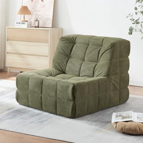 [en.casa] Fauteuil de Sol Chauffeuse Fauteuil Paresseux Rembourré Confortable Chaise de Cheminée Antidérapant Relax Salon Design Lecture Jeux Forme Ergonomique Polyester 75 x 90 x 100 cm Vert