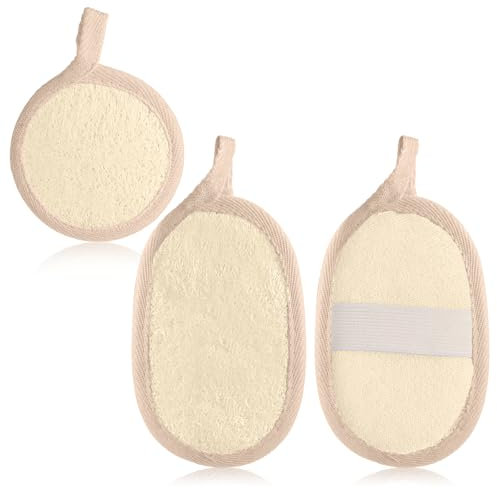 3 spugne per il corpo in luffa, guanti in luffa naturale, per uomini e donne, scrubber per doccia per corpo e viso, realizzati con spugna di luffa ecologica