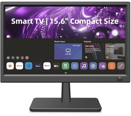 Feihe 15.6 Inch Small Smart TV HD 1080P LED, Flat Screen Smart Television with ATSC Tuner/HDMI/USB/AV for Kitchen, RV, Camper, Home & Bedroom or On-The-Go Entertainment