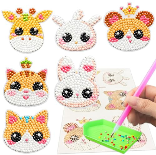 MAOSHYMS Animal Diamond Painting Autocollant,Animal Peinture Diamant Autocollants,Peinture Diamant Animaux pour Enfants,Peinture Diamant Autocollants Kits pour Enfants et Débutants Adultes DIY Cadeau
