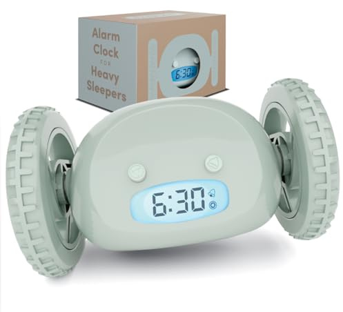 CLOCKY Lauter Wecker Digital Wecker Laut für tiefschläfer Erwachsene Jugendliche Lustig für schwerhörige schwere Schläfer auf Rädern Weglaufen Fahrender Springen Wegrollen Lustiges Geschenk (Salbei)