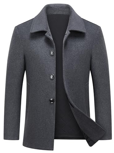 MODFUL Men's Wool Coat Short Warm Casual Overcoat Winter Trench Jacket Peacoat (Grey, M)
