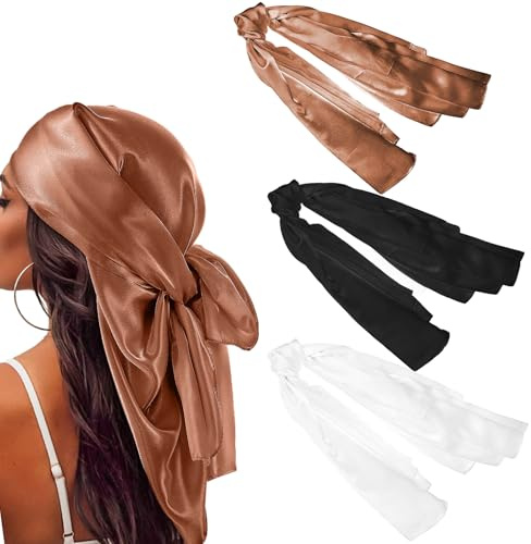WLLHYF 3 stycken stora fyrkantiga halsdukar för kvinnor 90 x 90 cm silke retro kvadrat tryck huvudduk flicka bandana halsduk hårsmycke, Set 2, one size