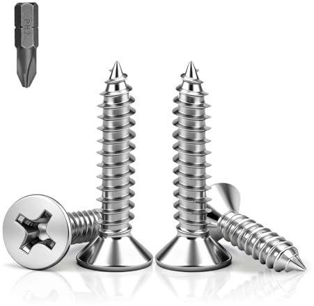 PDKKFF M4x25mm Flat Head Wood Screws, 80Pcs Metal Self Tapping Screws, 304 Stainless Steel Phillips Countersunk Head Screws for Woodworking, Furniture, DIY