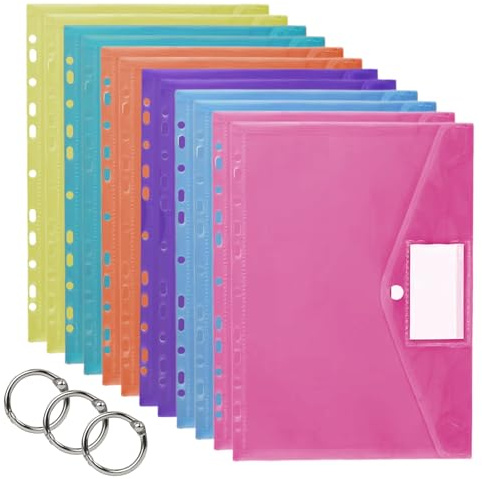 Gsrhzd Pochette Plastique A4, Lot de 12 Couleurs Pochette A4 avec Étiquettes, 11 Trous Chemise en Plastique pour Maison, Bureau, Ecole (6 Couleurs)
