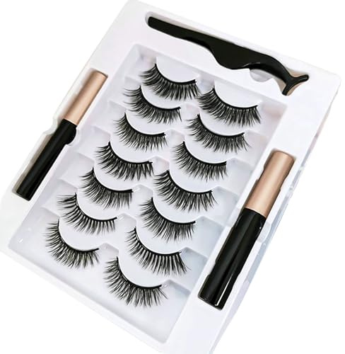 Magnetic Eyelashes Set - 7 Pairs 3D Magnetic Lashes + 2 Black Magnetic Eyeliner Tubes | Reusable, Easy To Wear, Waterproof