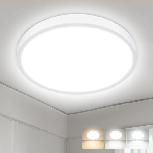 hepside LED Ceiling Light,3000K/4000K/6500K 3 Color Temperature,Waterproof LED Ceiling Lamp, Modern,Round Flush Ceiling Light for Bathroom, Living Room,Bedroom, Kitchen, Hallway 59CM(White)